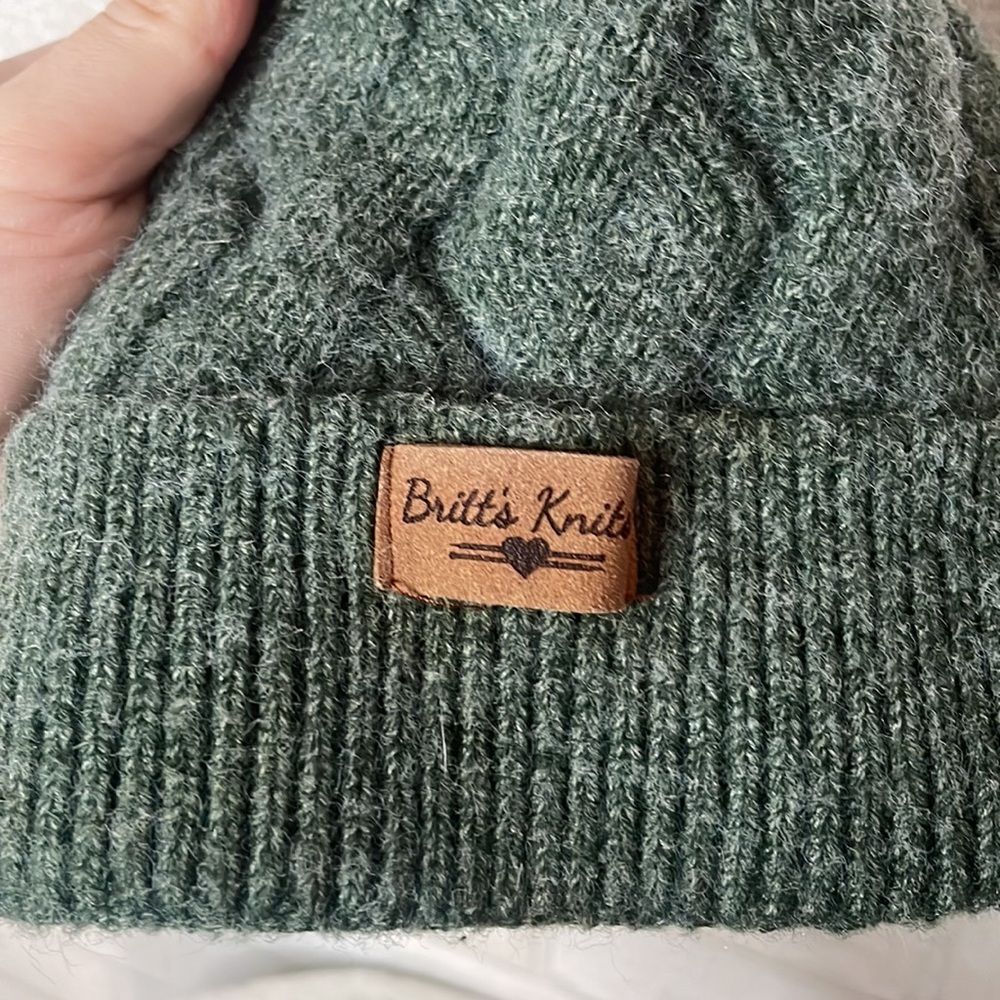 Britt’s Knits Green Diamond Knit Pom Beanie - Picture 2 of 5